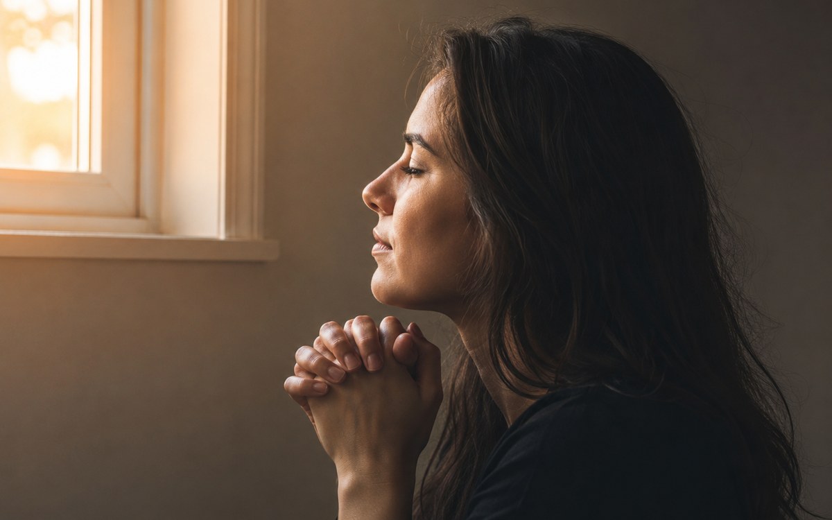 Person praying in soft light representing the Holy Spirit